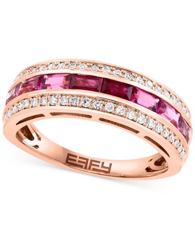Effy Collection Effy Ruby (1/5 Ct. T.w.), Pink Tourmaline (3/8 Ct. T.w.) & Diamond (1/5 Ct. T.w.) Ring In 14k Rose G In Rose Gold