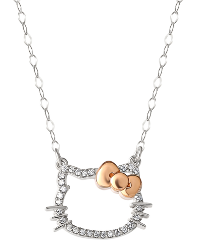 Macy's Hello Kitty Diamond Silhouette Pendant Necklace (1/20 Ct. T.w.) In 10k White & Rose Gold, 16" + 2" E In White Gold