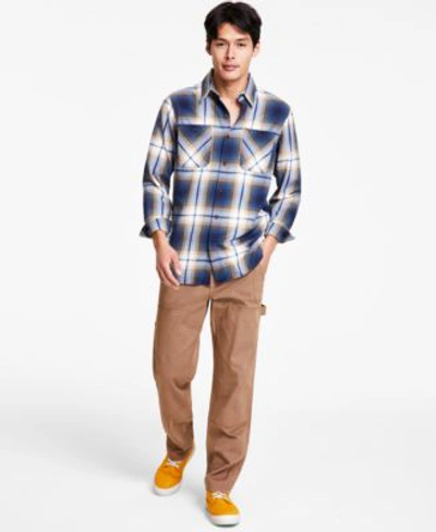 Sun + Stone Sun Stone Mens Alfredo Plaid Long Sleeve Button Up Shirt Straight Fit Workwear Tapered Carpenter Pan In Fin