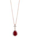 EFFY COLLECTION EFFY LAB GROWN RUBY (7-1/8 CT. T.W) & LAB GROWN DIAMOND (1 CT. T.W.) PEAR HALO 18" PENDANT NECKLACE 