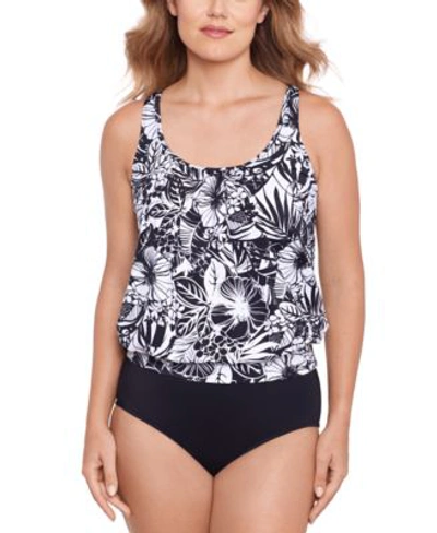 Swim Solutions Womens Printed Shirred Neck Blouson Tankini Mid Rise Bikini Bottoms Created For Macys In Island Oasis Floral