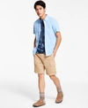 SUN + STONE SUN STONE MENS BLAKE LINEN CHAMBRAY SHORT SLEEVE BUTTON FRONT SHIRT CARGO SHORTS FLORAL PRINT T SHIR