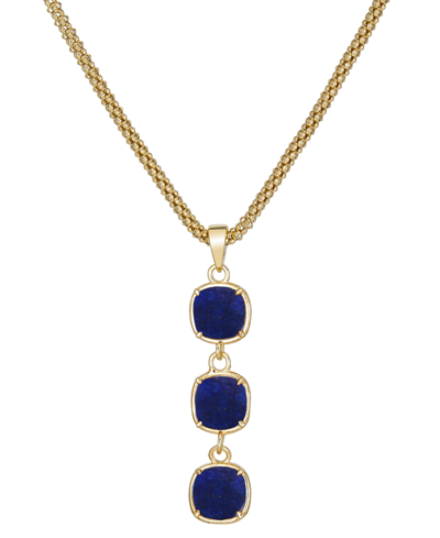 Macy's Lab Grown Lapis Lazuli Triple Drop Pendant Necklace In 14k Gold-plated Sterling Silver, 18 + 3" Exte