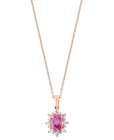 Effy Collection Effy Pink Sapphire (7/8 Ct. T.w.) & Diamond (1/3 Ct. T.w.) Halo 18" Pendant Necklace In 14k Rose Gol In Rose Gold