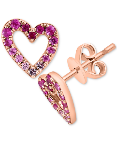 Effy Collection Effy Pink Sapphire (1/4 Ct. T.w) & Ruby (1/20 Ct. T.w.) Ombre Heart Stud Earrings In 14k Rose Gold