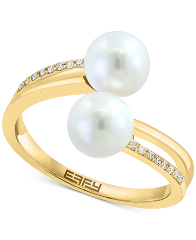 Effy Collection Effy Freshwater Pearl (6-1/2mm) & Diamond (1/20 Ct. T.w.) Bypass Ring In 14k Gold