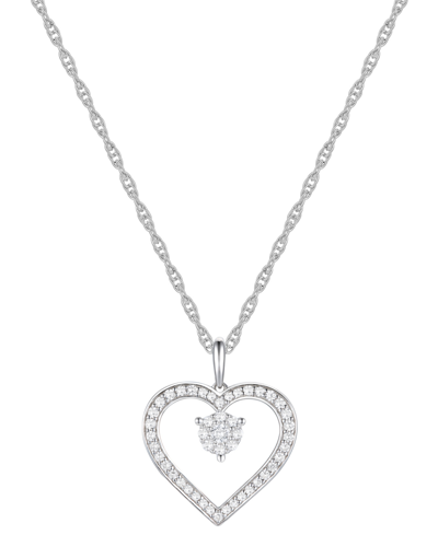 Macy's Diamond Heart 18" Pendant Necklace (1/3 Ct. T.w.) In Sterling Silver