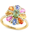 EFFY COLLECTION EFFY MULTI-SAPPHIRE (2-3/4 CT. T.W.) & DIAMOND (1/4 CT. T.W.) FLOWER RING IN 14K GOLD