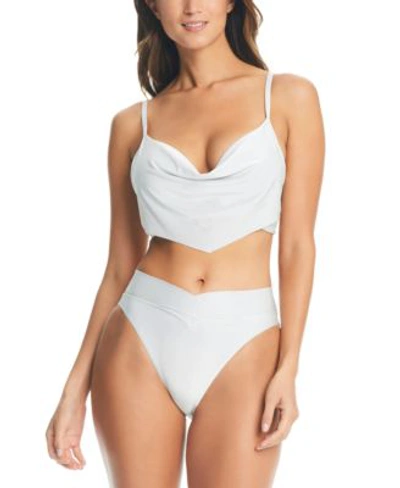Bar Iii Shimmer Core Solids Cowl Neck Tankini Cross Front Bottom Created For Macys In Ivory