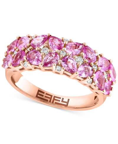Effy Collection Effy Pink Sapphire (2-1/4 Ct. T.w.) & Diamond (1/8 Ct. T.w.) Cluster Ring In 14k Rose Gold