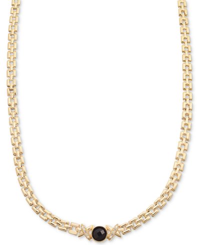 Macy's Onyx & White Topaz (5/8 Ct. T.w.) "x" Panther Link 18" Collar Necklace In 14k Gold-plated Sterling S
