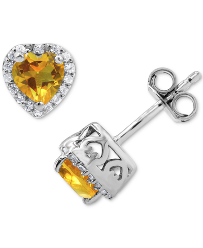 Macy's Citrine (7/8 Ct. T.w.) & White Zircon (1/4 Ct. T.w.) Halo Stud Earrings In Sterling Silver