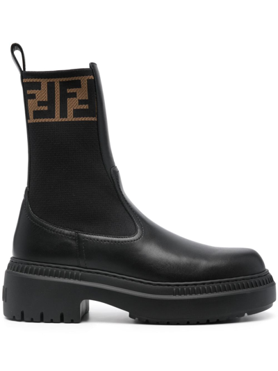 FENDI BLACK DOMINO LEATHER ANKLE BOOTS