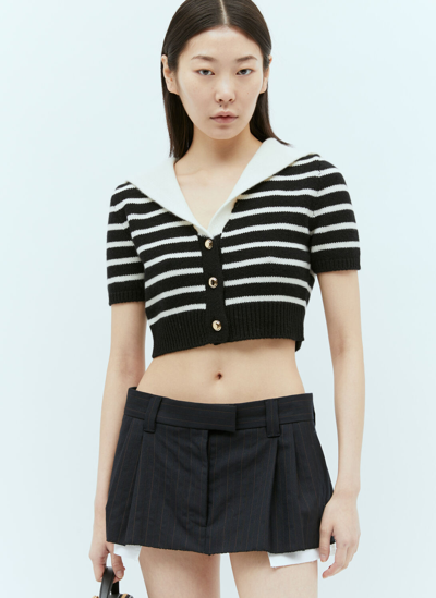 Miu Miu Striped Knit Crop Top In Black