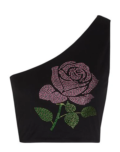 8 By Yoox Printed Jersey One-shoulder Top Woman Top Black Size Xxl Organic Cotton, Elastane