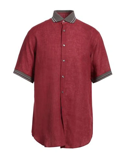 Pal Zileri Man Shirt Brick Red Size 18 Linen