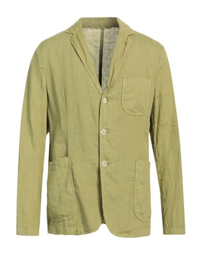 Aspesi Man Blazer Sage Green Size Xl Linen