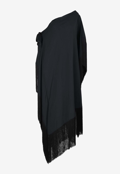Taller Marmo Fringed-edge Kaftan Maxi Dress In Black