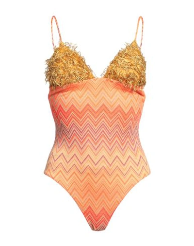 Changit Woman One-piece Swimsuit Orange Size 8 Polyester, Viscose, Polyamide, Elastane