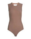 Maison Margiela Woman Bodysuit Khaki Size 8 Polyamide, Elastane In Beige