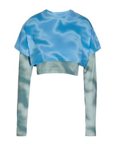 8 By Yoox Tie-dye Printed Jersey Double Layer T-shirt Woman T-shirt Azure Size Xxl Organic Cotton, E In Blue