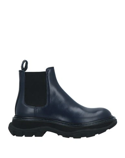 Alexander Mcqueen Woman Ankle Boots Midnight Blue Size 8.5 Soft Leather In Blue