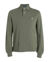 Polo Ralph Lauren Slim Fit Mesh Long-sleeve Polo Shirt Man Polo Shirt Military Green Size Xxl Cotton