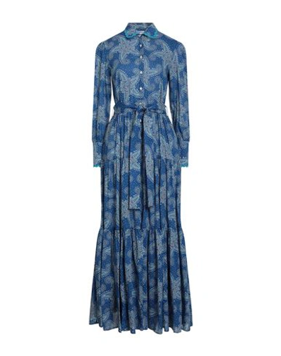 Mc2 Saint Barth Woman Maxi Dress Blue Size M Cotton
