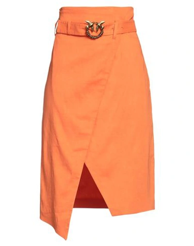 Pinko Woman Midi Skirt Orange Size 4 Linen, Viscose, Elastane