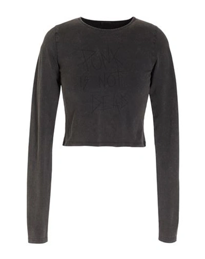 8 By Yoox Printed Jersey L/ Sleeves T-shirt Woman T-shirt Charcoal Size Xxl Organic Cotton, Elastane In Grey