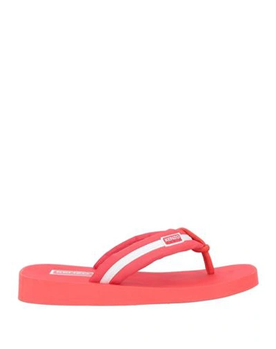 Kenzo Logo-patch Striped Flip Flops In Tomato Red