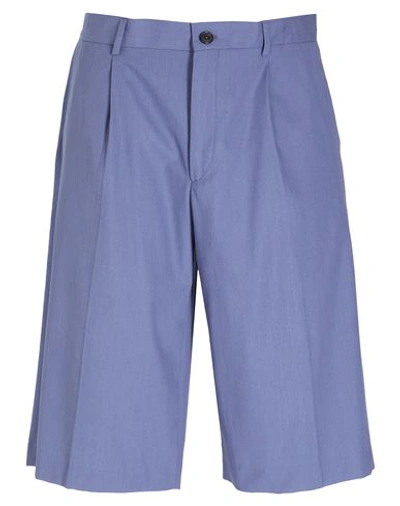 8 By Yoox Cotton Pleated Wide Long Shorts Man Cropped Pants Slate Blue Size 38 Cotton