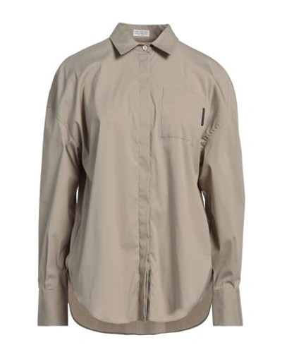 Brunello Cucinelli Woman Shirt Khaki Size L Cotton, Polyamide, Elastane, Brass In Beige