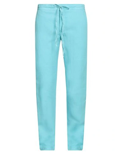 120% Lino Man Pants Sky Blue Size 42 Linen
