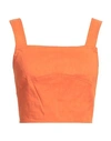 Pinko Woman Top Orange Size 8 Linen, Viscose, Elastane
