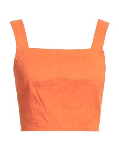 Pinko Woman Top Orange Size 6 Linen, Viscose, Elastane