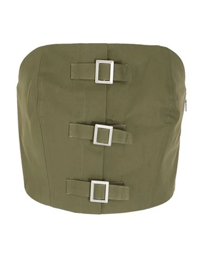 8 By Yoox Bandeau Bustier W/ Front Buckles Woman Top Military Green Size 12 Cotton, Elastane