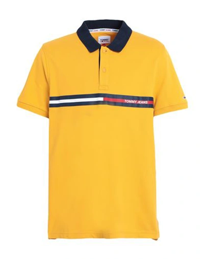 Tommy Jeans Man Polo Shirt Yellow Size Xs Cotton, Elastane