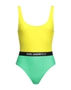 Karl Lagerfeld Colour Block Swimsuit Woman One-piece Swimsuit Acid Green Size S Recycled Polyamide,