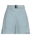 Brunello Cucinelli Woman Shorts & Bermuda Shorts Light Blue Size 6 Linen, Viscose, Elastane
