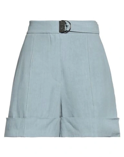 Brunello Cucinelli Woman Shorts & Bermuda Shorts Light Blue Size 4 Linen, Viscose, Elastane