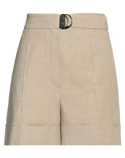 Brunello Cucinelli Woman Shorts & Bermuda Shorts Khaki Size 8 Linen, Viscose, Elastane In Beige