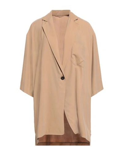 Max Mara Woman Blazer Sand Size 16 Silk In Beige