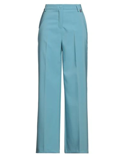 Berna Woman Pants Pastel Blue Size 10 Polyester, Elastane