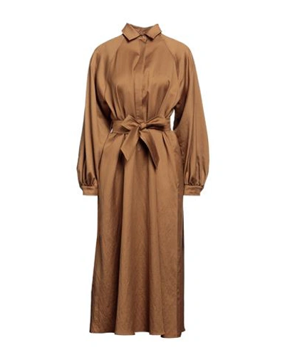 Max Mara Woman Midi Dress Camel Size 8 Virgin Wool, Silk, Polyamide In Beige
