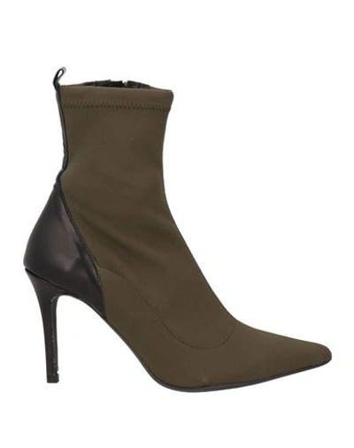 Marian Woman Ankle Boots Military Green Size 10 Leather, Textile Fibers