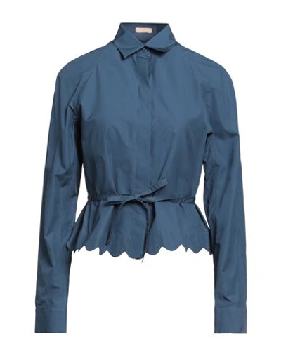 Alaïa Woman Shirt Slate Blue Size 8 Cotton