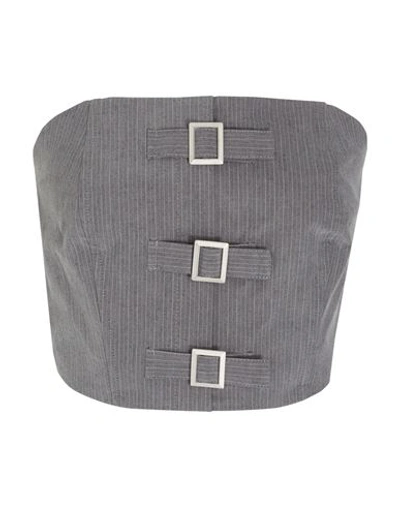 8 By Yoox Bandeau Bustier W/ Front Buckles Woman Top Grey Size 12 Cotton, Elastane