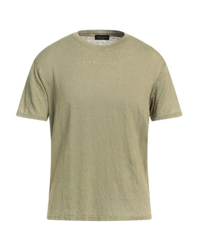 Roberto Collina Man T-shirt Military Green Size 38 Linen, Elastane