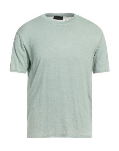 Roberto Collina Man T-shirt Light Green Size 38 Linen, Elastane